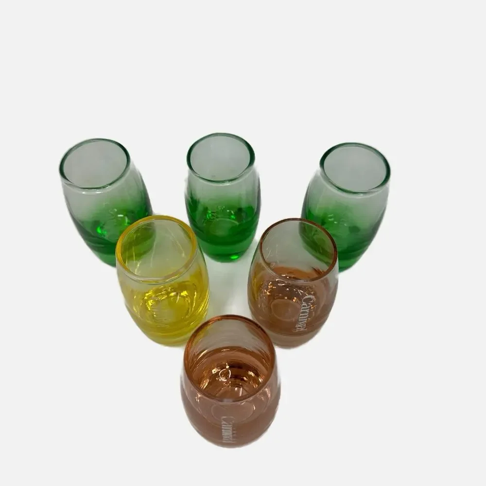 6 Carnival Cruise Multicolor 3.5” Shot Glasses - Yellow Green Peach/Amber
